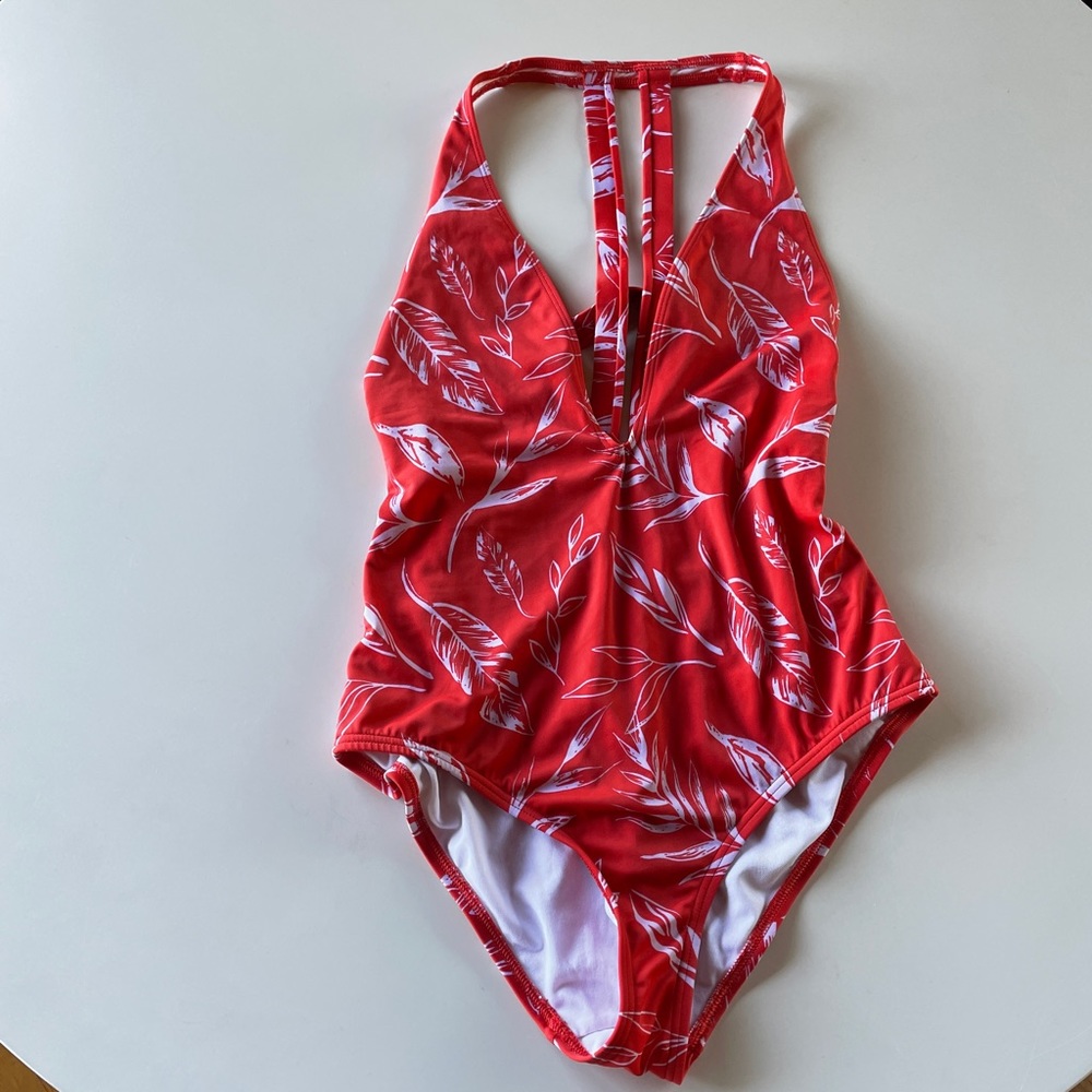 Out From Under Urban Outfitters Red Deep V Neckline One Piece Swimsuit
